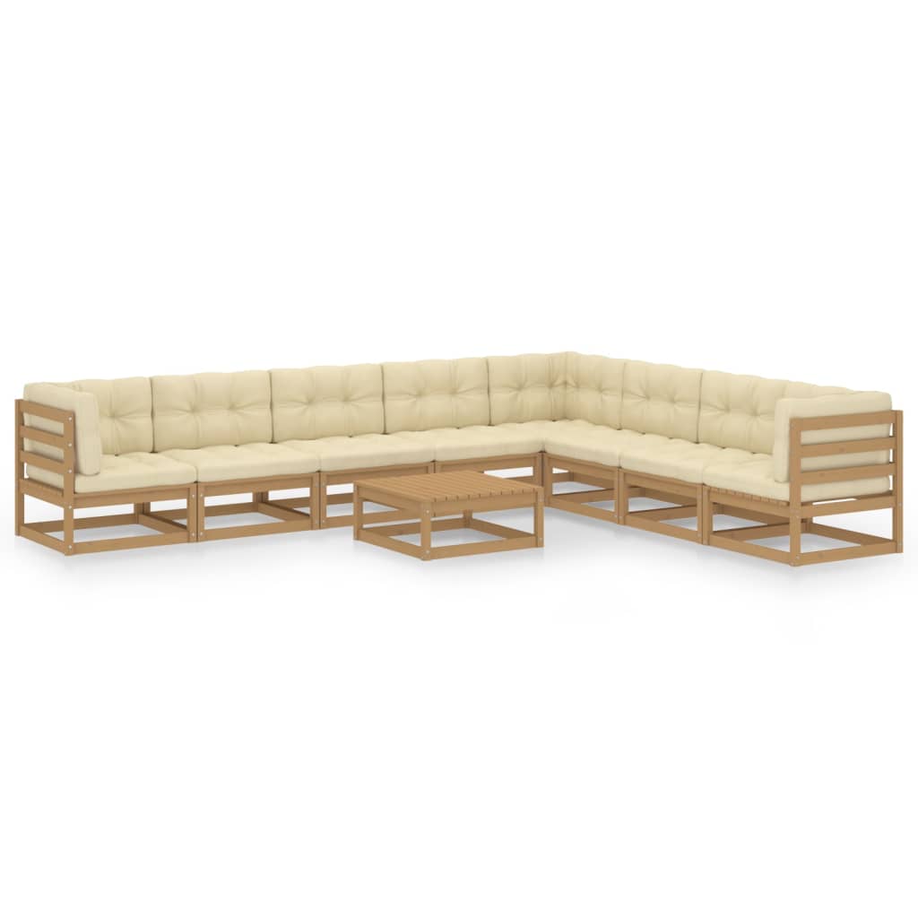 9-tlg. Garten-Lounge-Set Kissen Honigbraun Kiefer Massivholz